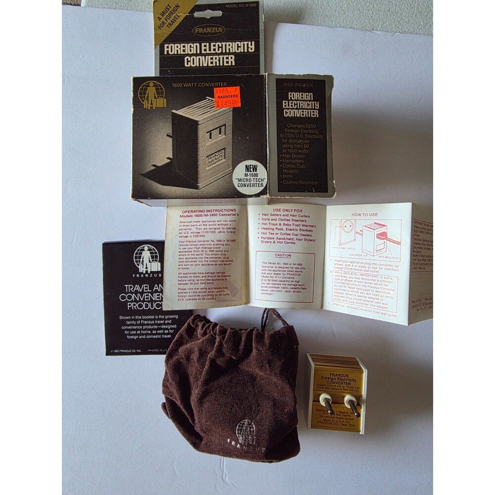 Vintage Franzus M-1600 1600W Foreign Electricity Travel Converter Box Case